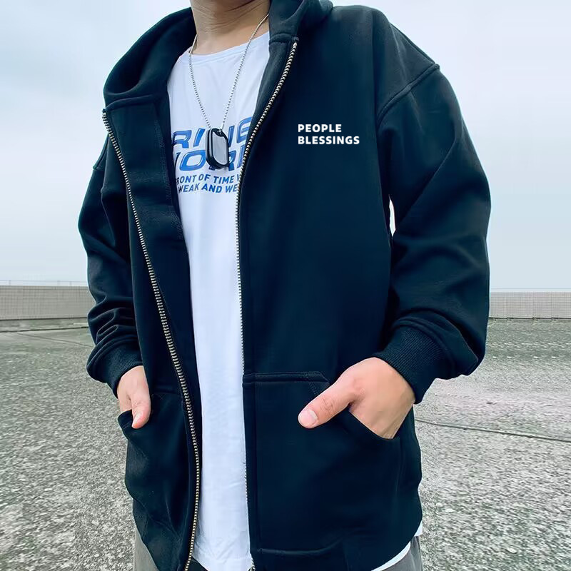 American Plus Size Herren Kapuzenpullover mit Reißverschluss, lockerer Plüschmantel, 8XL_voghion.com