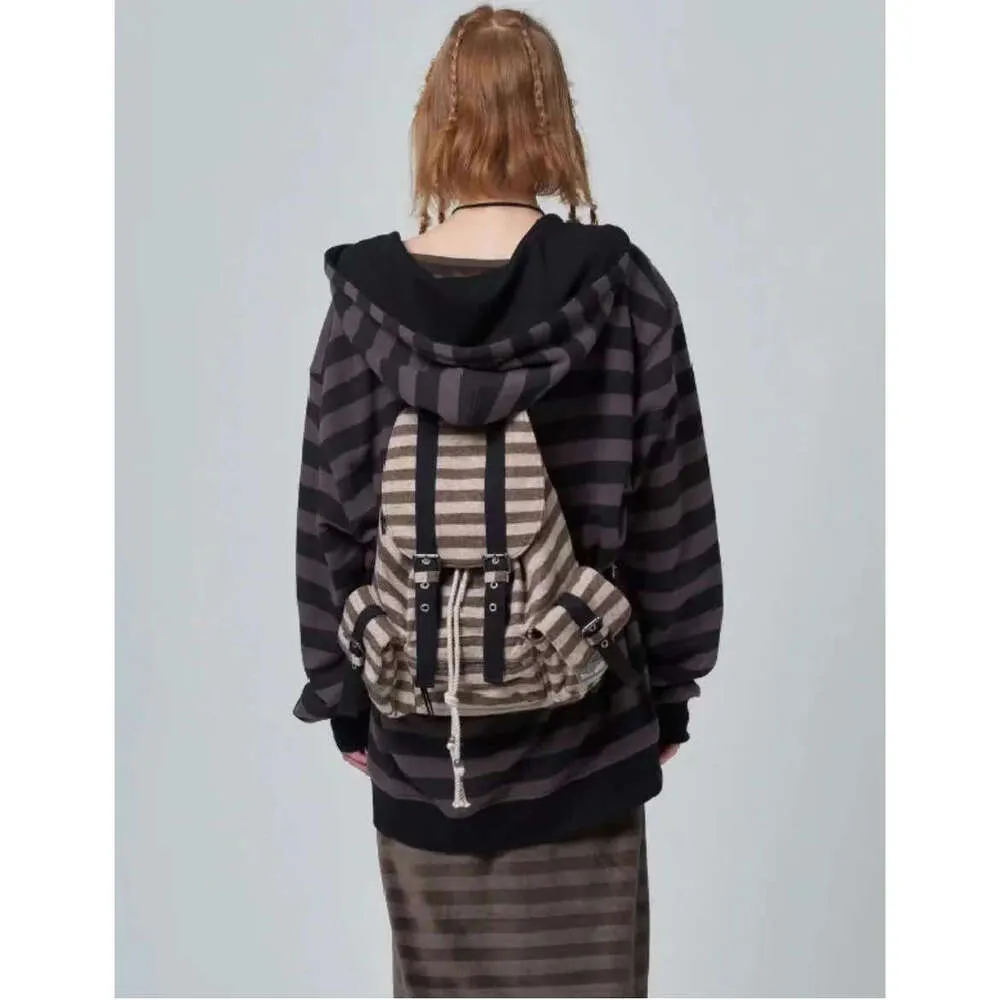 Jeans a righe uguali giapponese e coreano funzionale casual plaid grande capacità coppia borsa a tracolla zaino_voghion.com