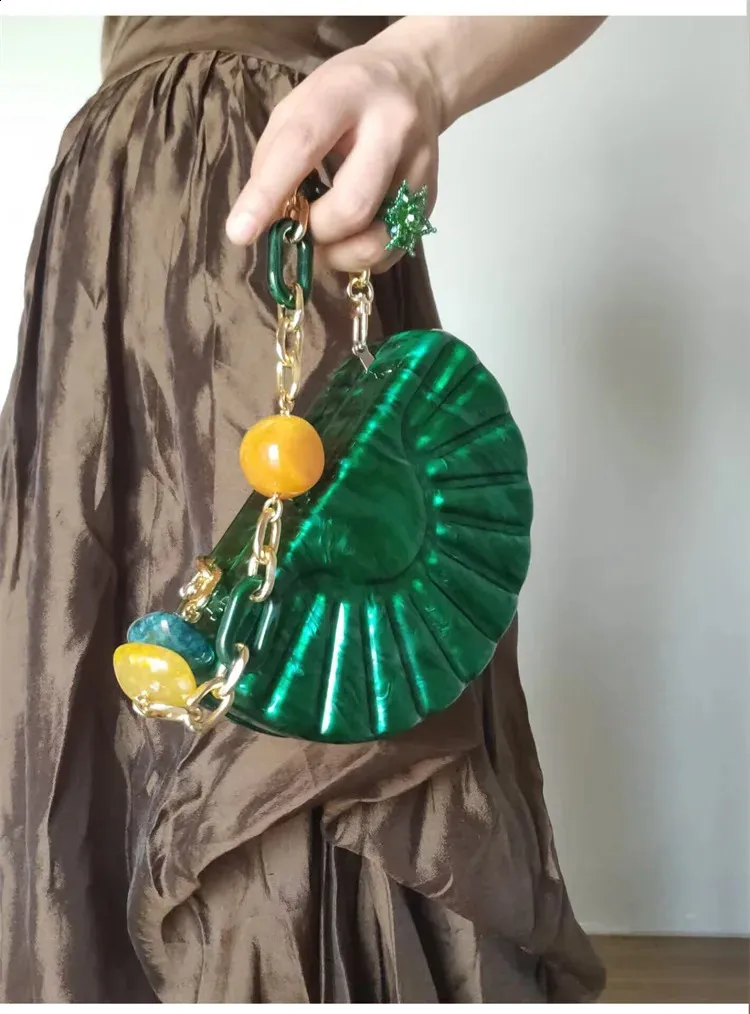 Evening Bag Geometric Half Moon Clutch Purse Forest Green_voghion.com