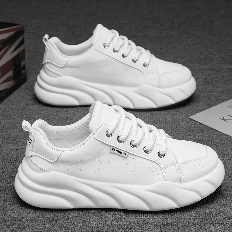 Męskie sportowe buty do biegania, nowe, oddychające, modne, uniwersalne, popularne, z grubą podeszwą, w kolorze białym, darmowa wysyłka_voghion.com