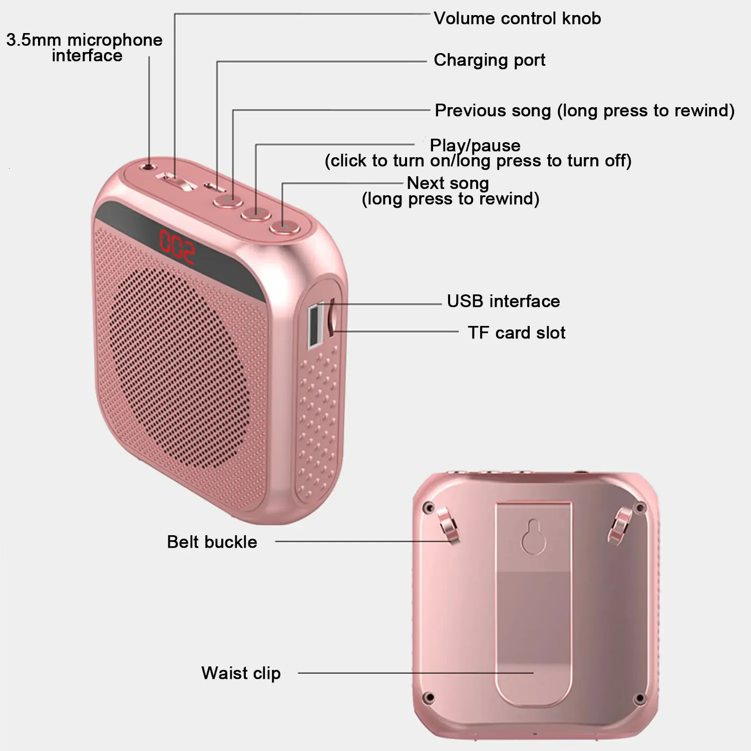 Microphones 5W Amplifier Multifunctional Portable Personal Voice Speaker With Microphone Display Surround Sound For_voghion.com