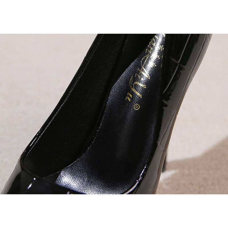 914-96 Autumn Ultra High Heels Women's Shoes Waterproof Platform With Raised Fish Mouth, Lacquer Leather, Stone Pattern,_voghion.com