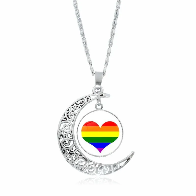Rainbow Pride Moon Pendant Necklace For Women And Men Jewelry_voghion.com
