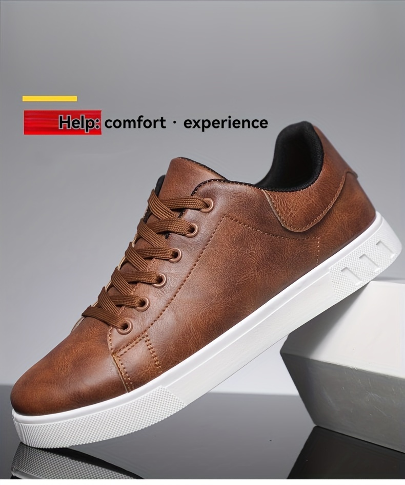 Herren-Skateboardschuh aus PU-Leder mit Schnürung, trendiger, bequemer, leichter Outdoor-Schuh mit rutschfester Sohle zum Gehen und Joggen_voghion.com
