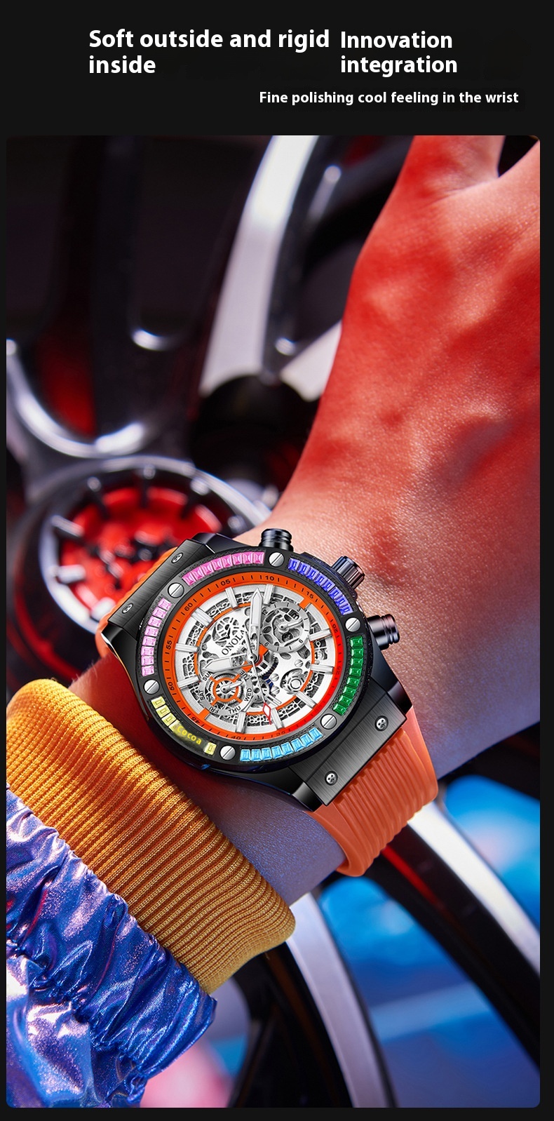 Fashion New ONOLA/Orona Rainbow Diamond Fully Automatic Mechanical Watch Men's Waterproof Tape_voghion.com