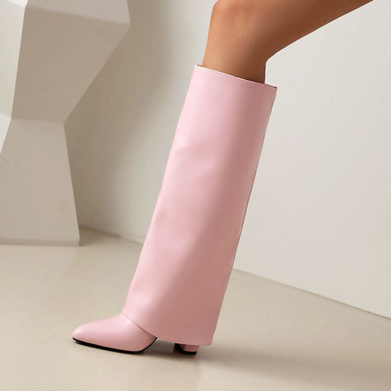 Mote kvinners bukser spisse hæler pluss størrelse slip-on high leg motestøvler_voghion.com
