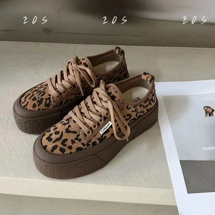 Luipaard Dames Platform Canvas Herfst Casual Sneakers Trend Mode Loafers Schoenen Jurken Onbedrukt Goede Producten Zapatos_voghion.com