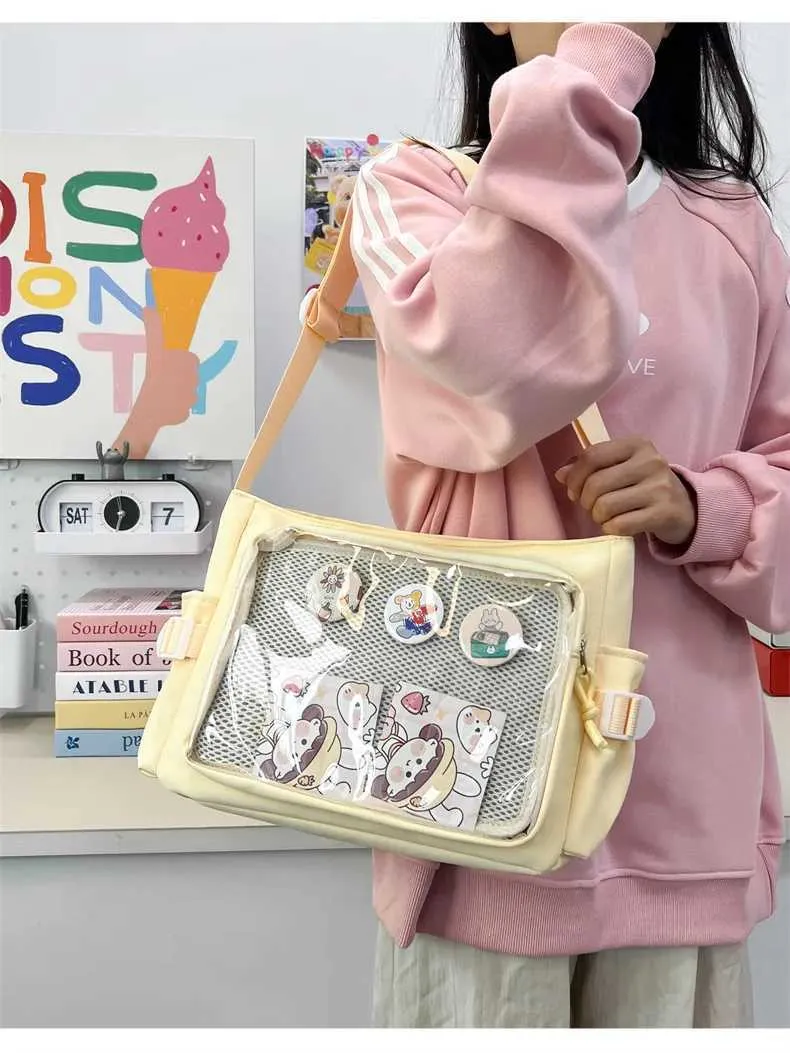 Stile preppy Candy Color Carino Spalla Anime Expo Trasparente Badge Display Messenger Bag Donne Bambola Itabag Crossbody_voghion.com