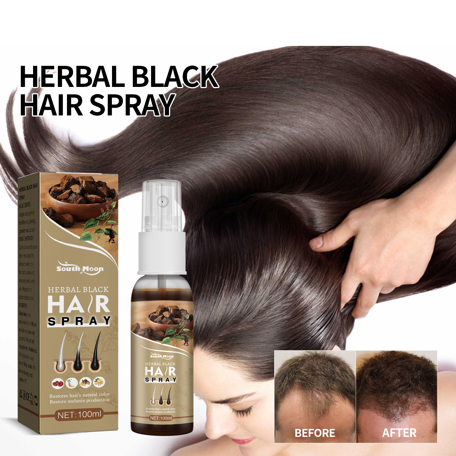 South Moon Spray White to Black Kräuterextrakt Tiefenbefeuchtende und dichte Haarlotion_voghion.com