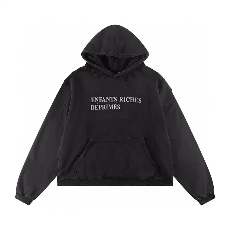 Felpe con cappuccio da uomo, 24FW, qualità Strtwear, vintage, lavato, nero, danneggiato, Enfants Riches Deprimes, felpa con cappuccio da uomo e da donna, 1 etichetta_voghion.com