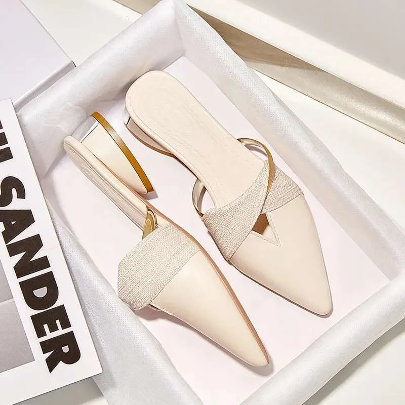 Pointed Toe Sandals Designer Women Summer Slippers Outer Wear Elegant Single Shoes Plus Size Chaussure Femme 2023_voghion.com