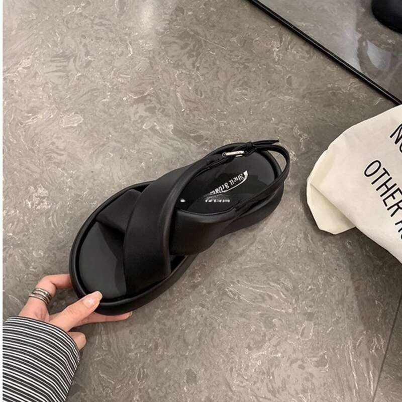 Sandali estivi in pelle casual con fondo spesso e bolle da donna, nuovi estivi_voghion.com