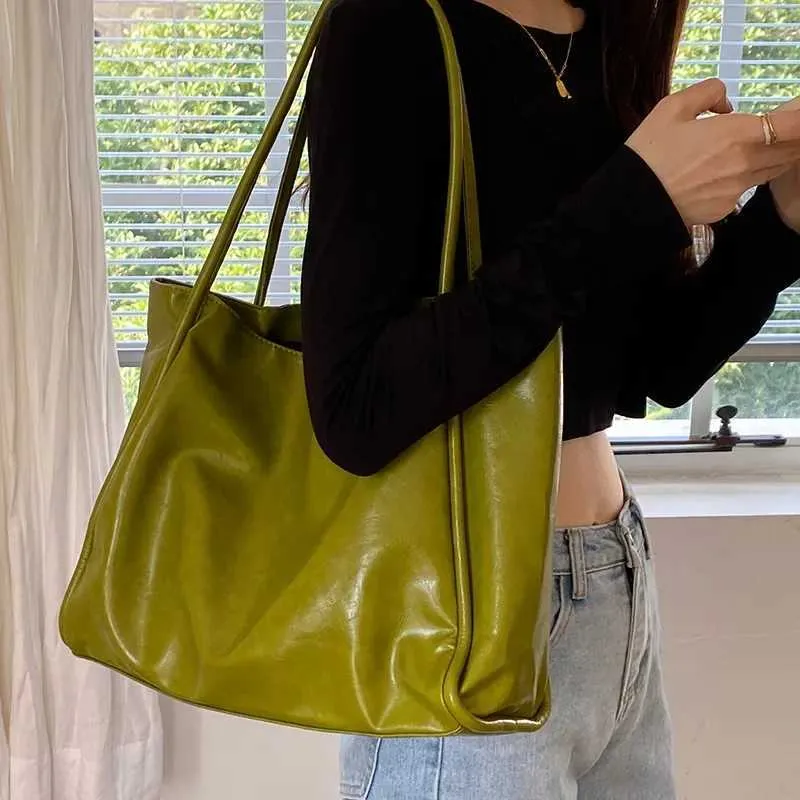 Sac à bandoulière en cuir PU souple pour femme, grande capacité, style rétro, couleur unie, pochette sous les bras_voghion.com