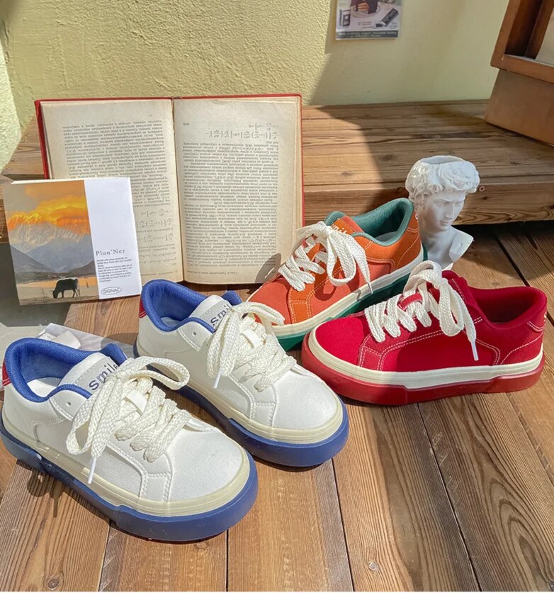 Women's Canvas Shoes Casual Round Toe Thick Sole Trainers_voghion.com