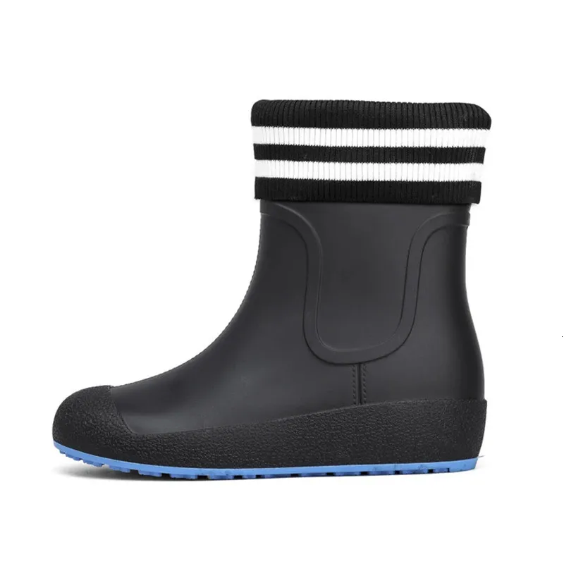 Solide Herrenmode Regenstiefel Gummi Casual Ankle Bootie Rutschfeste Watschuhe für Damen Warme Regenschuhe zum Spazierengehen auf der Straße 2_voghion.com