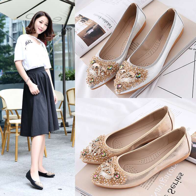 Rhinestone Soft Sole Large Women's Flat Shoes_voghion.com