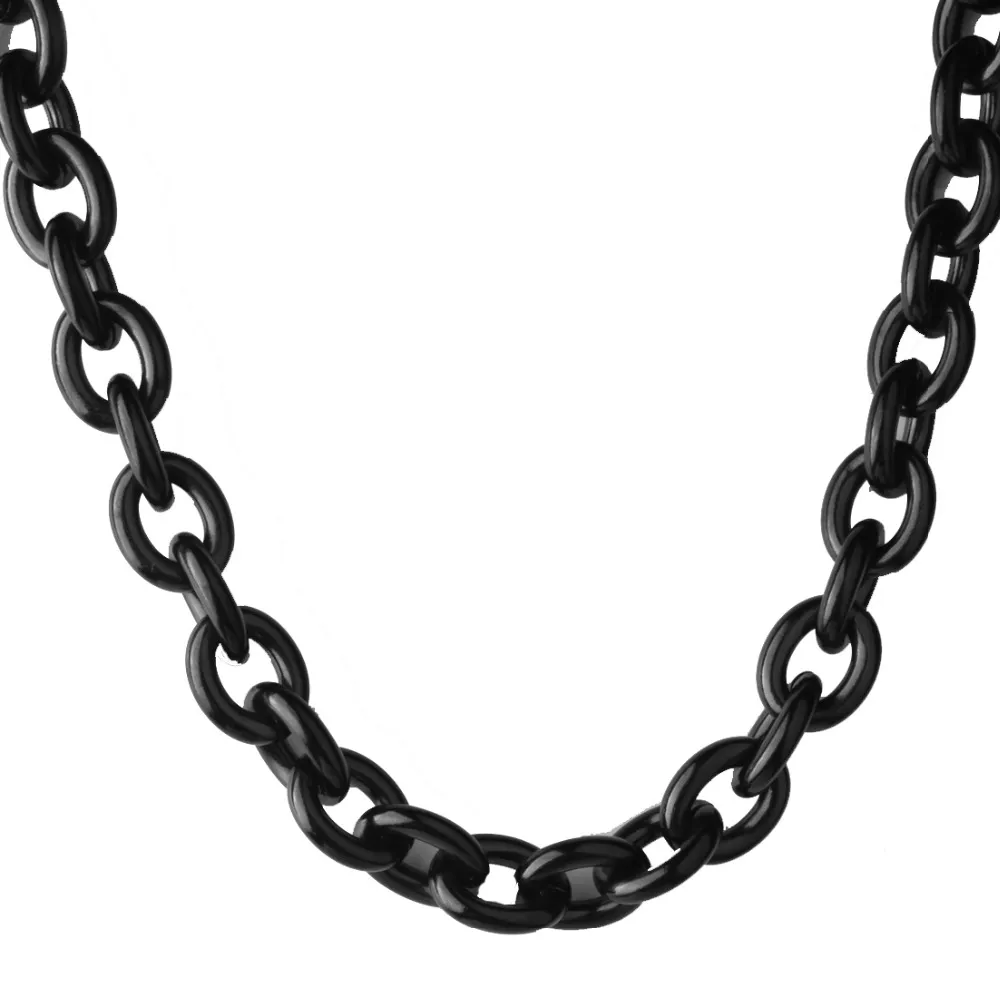Chains 8/11/13/15mm 8"-40" Fashion Black Tone Stainless Steel Womens Mens Rolo Oval Link Necklaces JewelleryChains_voghion.com