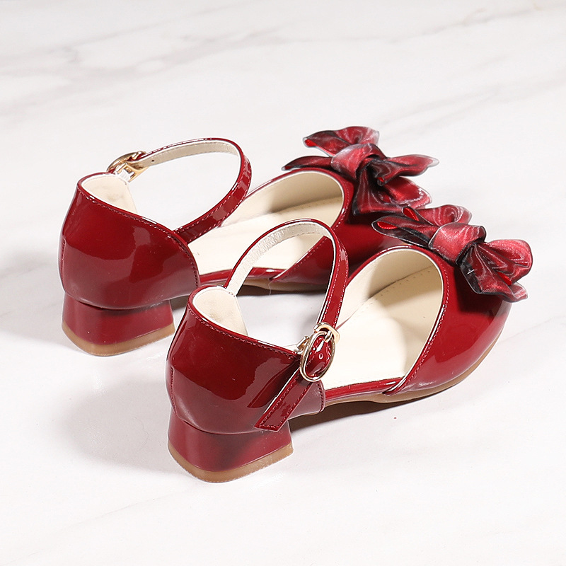 2024 sandali con tacco alto Baotou per ragazze della nuova primavera, scarpe in pelle con fiocco per bambini_voghion.com