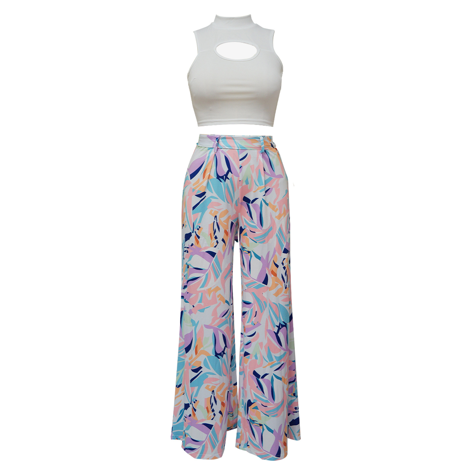 Two-piece Set Women's Sleeveless Round Neck Top Wide-leg Pants Set_voghion.com