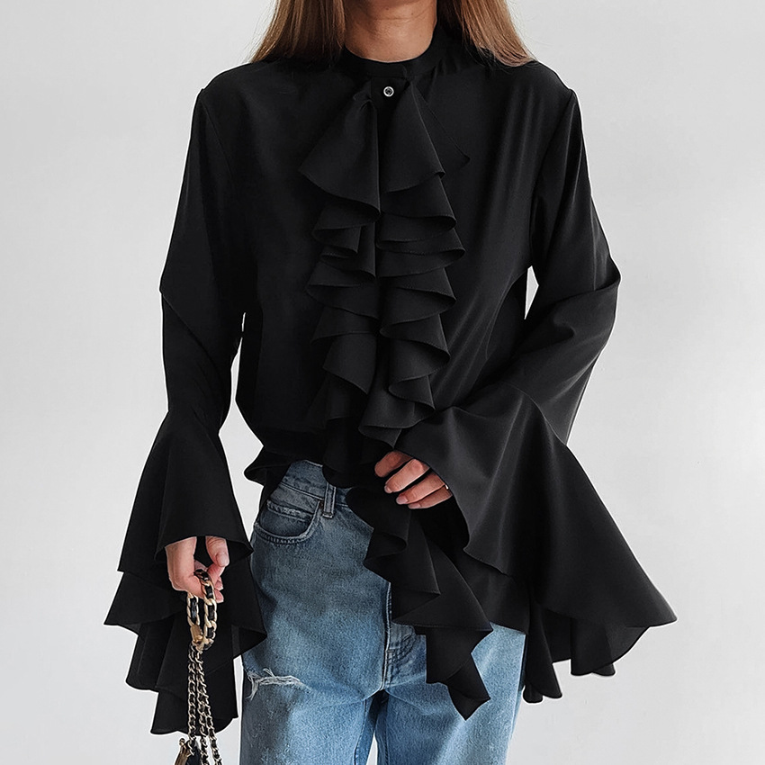 Women's Ruffle Long Sleeve Blouse Elegant Cardigan Autumn Top_voghion.com