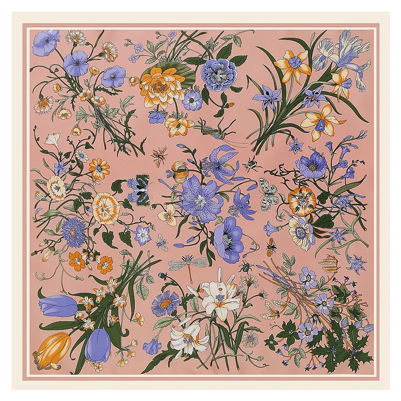 Nuovo twill di seta da donna alla moda, grande hijab con stampa di crisantemi selvatici, sciarpe quadrate, scialli, foulard e bandana da donna_voghion.com