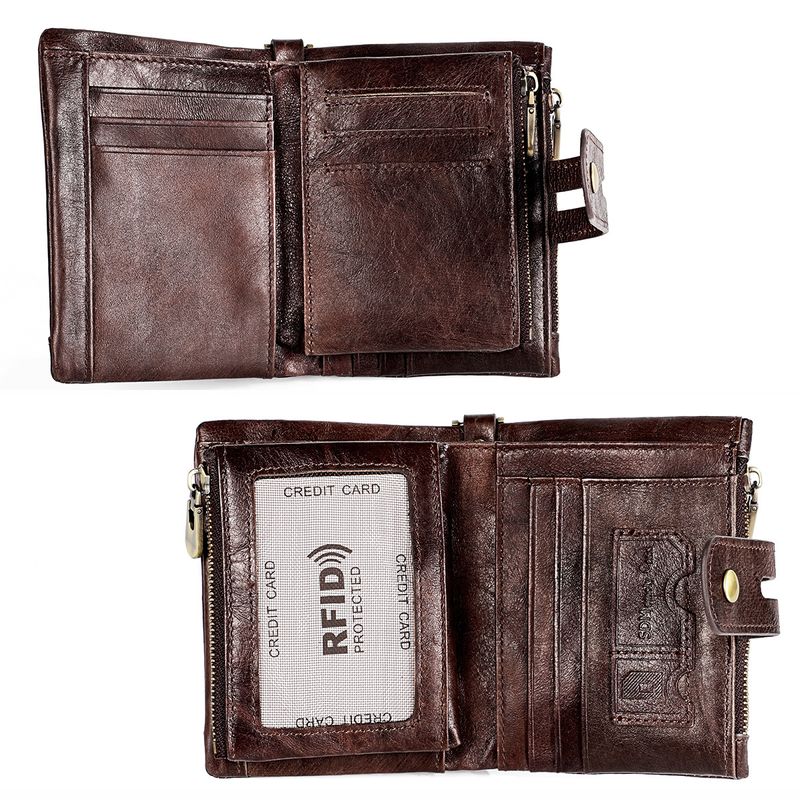 Neue männer echte RFID crazy horse leder zipper frauen retro multifunktionale kurze brieftasche_voghion.com