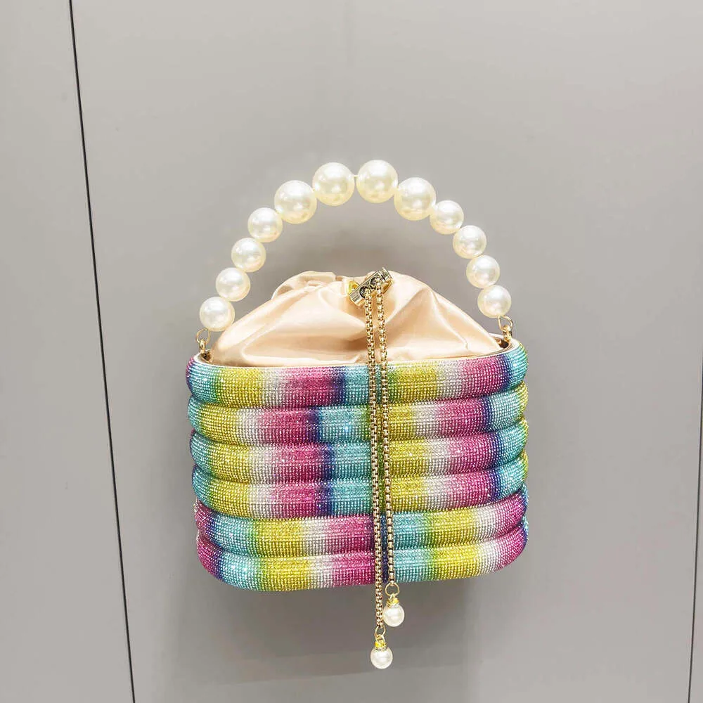 Borse da sera e borsetta da donna, borsa a tracolla con cristalli lucidi, borsa a secchiello_voghion.com