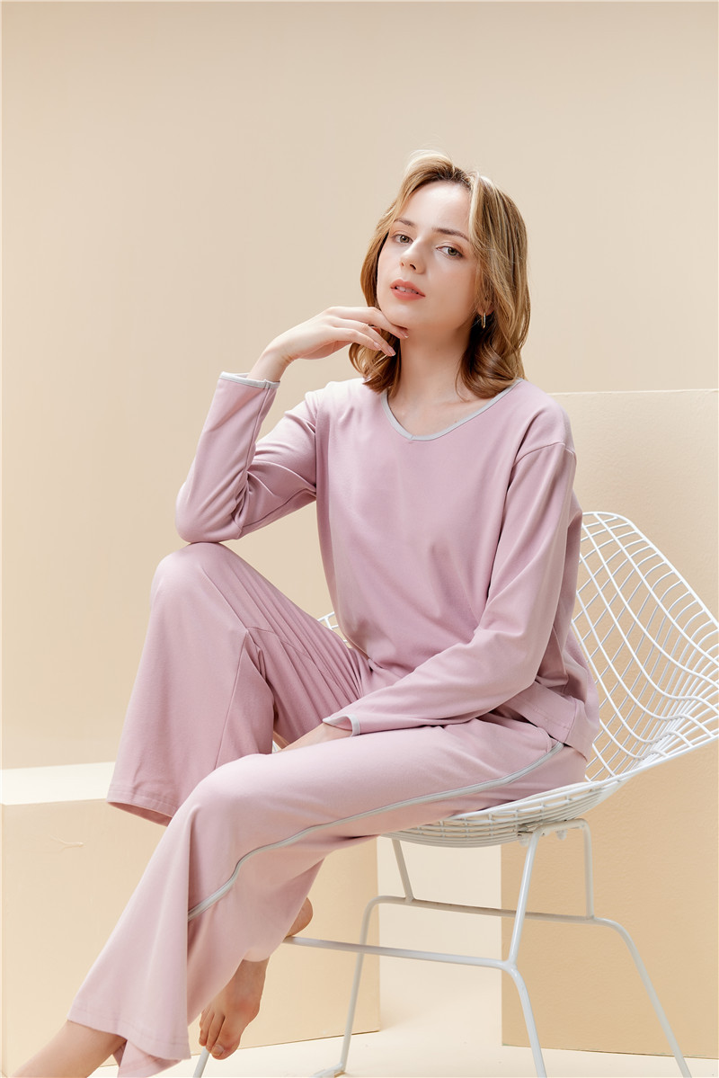 Fløjl pyjamas sæt til kvinder v-hals pullover hjemmetøj sæt_voghion.com