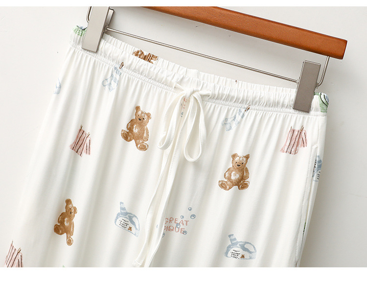Roupas femininas Primavera e Verão Modal Pijama Feminino Manga Curta Calças Doce Urso Lazer Macio Confortável Conjunto de Roupas para Casa_voghion.com