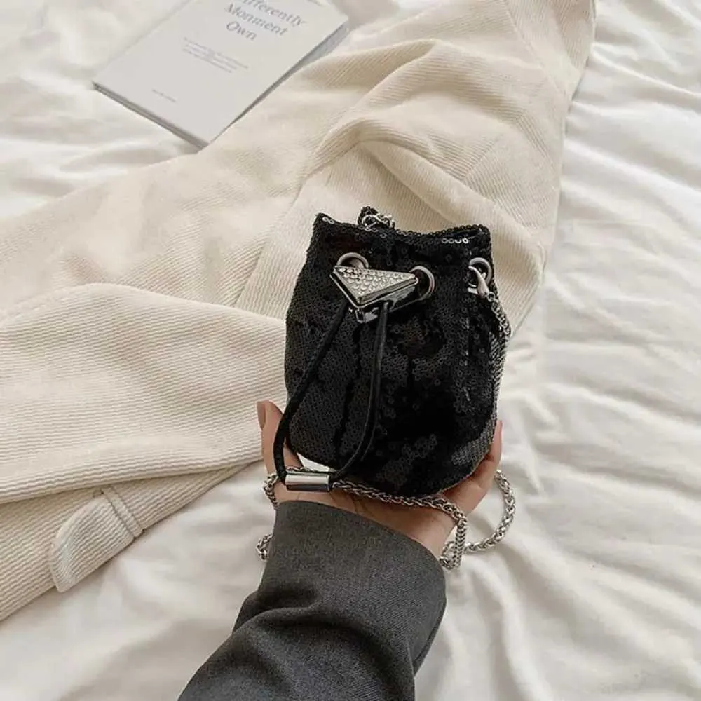 Portable Rhie Glitter Bucket Sequin Crossbody Mobile Phone Bag Mini Chain Coin Purse GirlsC241217_voghion.com