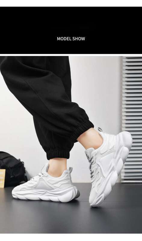 Scarpe sportive nere alla moda e versatili da uomo in mesh traspirante estivo con suola spessa, scarpe casual da corsa per papà_voghion.com