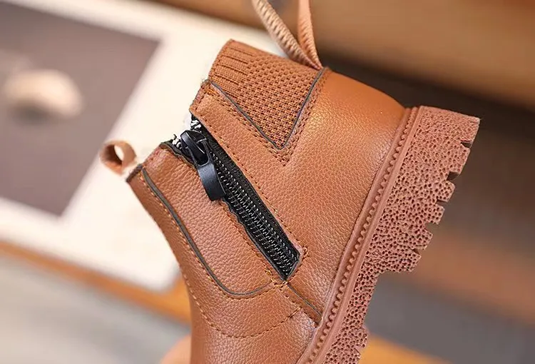 Winter Nieuwe Kinderen Dikke Warme Zijrits PU Leren Waterdichte Sneeuwlaarzen Kidsnest Jongens Meisjes Antislip Pluche Katoenen Schoenen_voghion.com