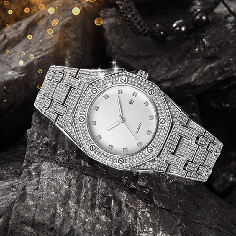 Instagram niche luxury style men's hip-hop diamond inlaid giant sparkling calendar quartz watch for men_voghion.com