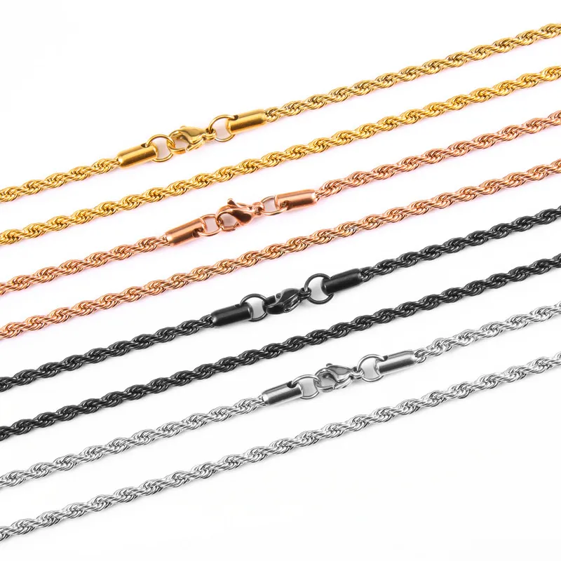 Twisted Rope Chain Necklace In Stainless Steel For Women And Men_voghion.com