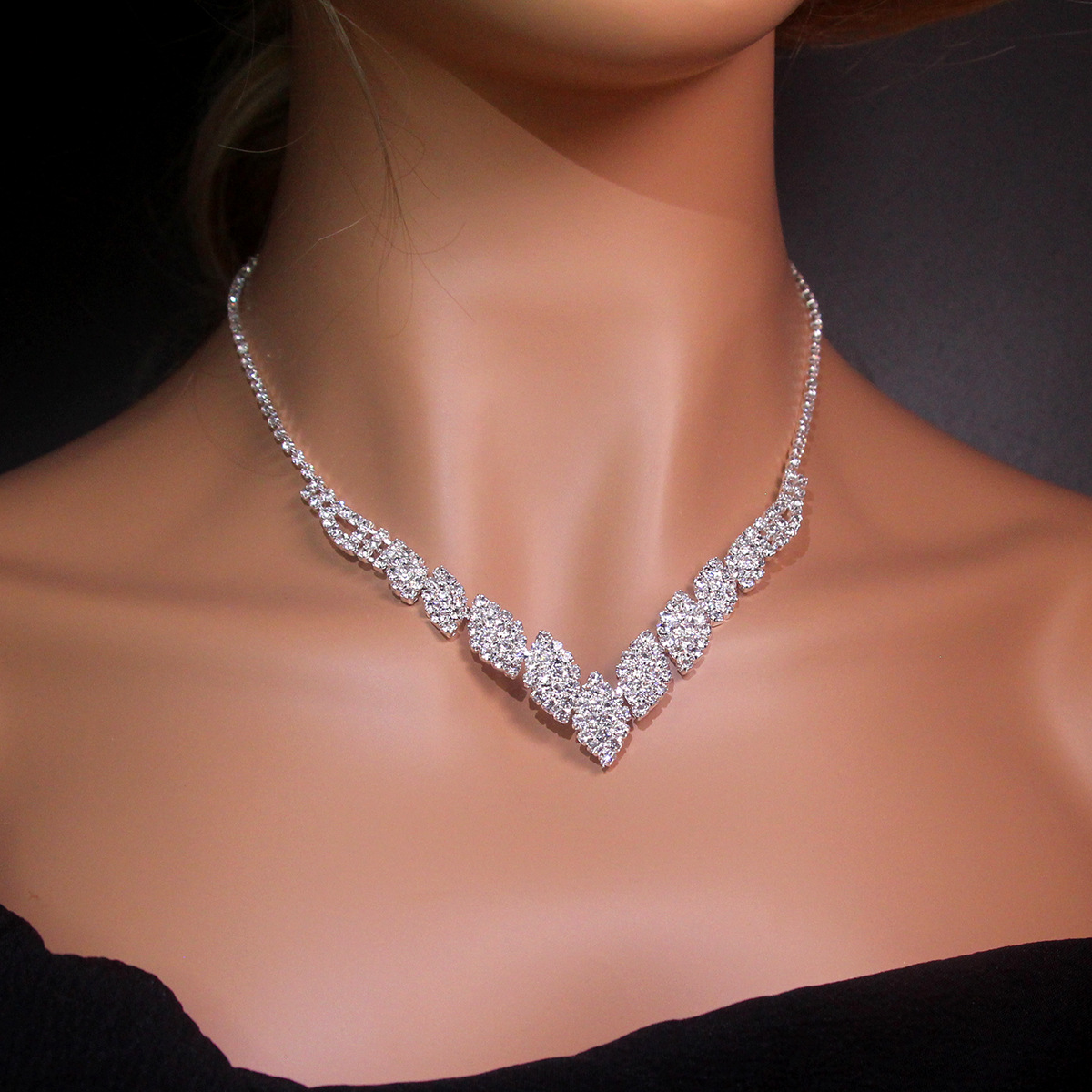 Set di gioielli da sposa in cristallo da 2 pezzi, collana con nappe e orecchini in strass, per donne e ragazze, per feste di ballo_voghion.com