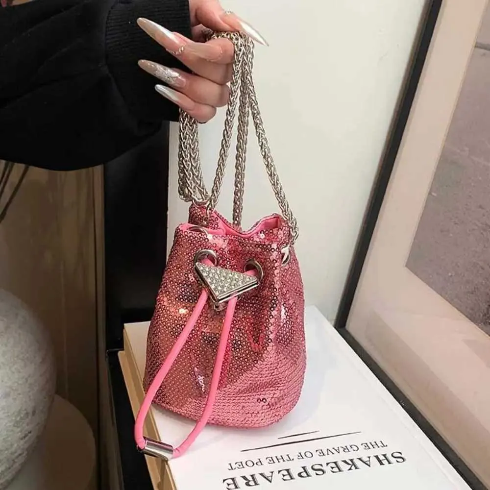 Portable Rhie Glitter Bucket Sequin Crossbody Mobile Phone Bag Mini Chain Coin Purse GirlsC241217_voghion.com