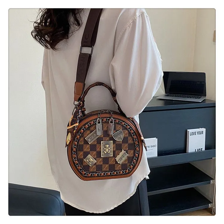 Schicke runde Handtasche: Stilvolle Damen-Umhängetasche mit aufgedrucktem Design – leicht für den täglichen Gebrauch_voghion.com