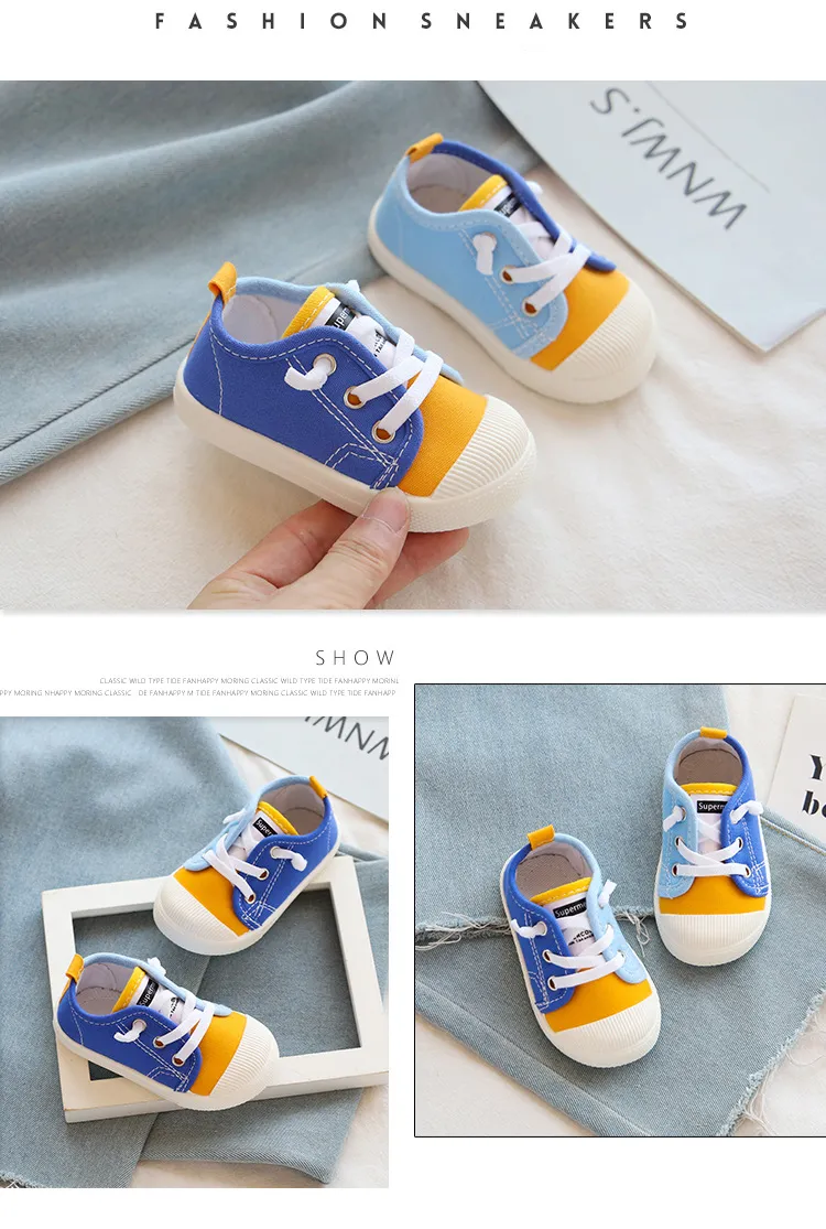 Boys Sneakers Girls Tennis Lace-up Children Footwear Toddler Yellow Chaussure ato Casual Kids Canvas Shoes Sizes_voghion.com