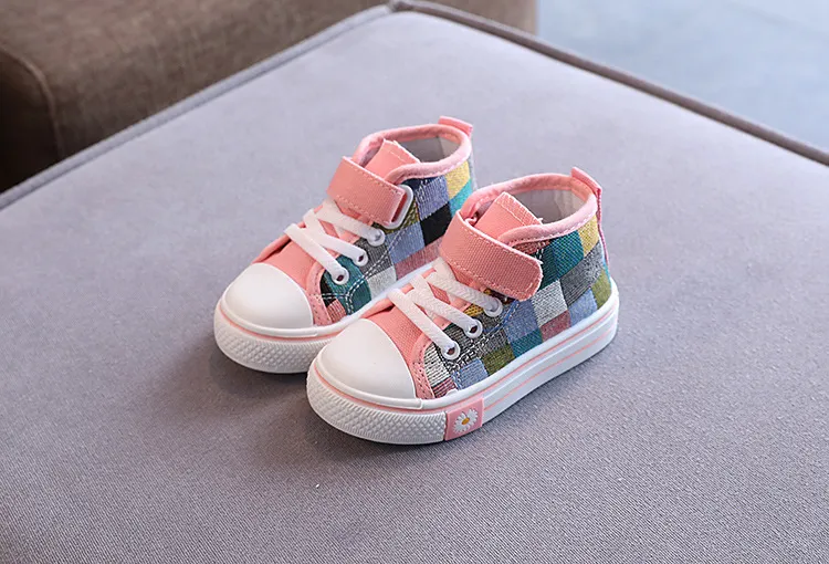Children's Casual Shoes High Top Toddlers Kids Canvas Sneakers for Boys Girls Fashion Classic Checkered Soft Rubber Sole_voghion.com