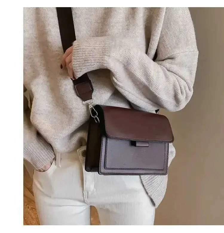 Ladies Messenger 2024 New Trendy Wide Shoulder Strap/chain Small Square Retro Casual Simple Flap Crossbody Bag for_voghion.com