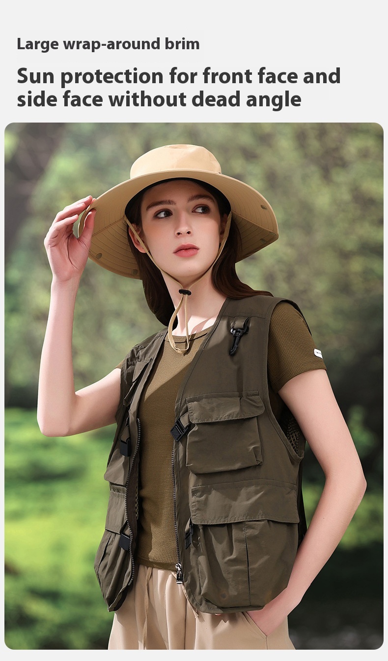 2024 Summer Outdoor Fisherman's Hat Big Brim Neck Protection Fishing Hat Mountaineering Breathable Sunshade and Sunscreen Hat_voghion.com