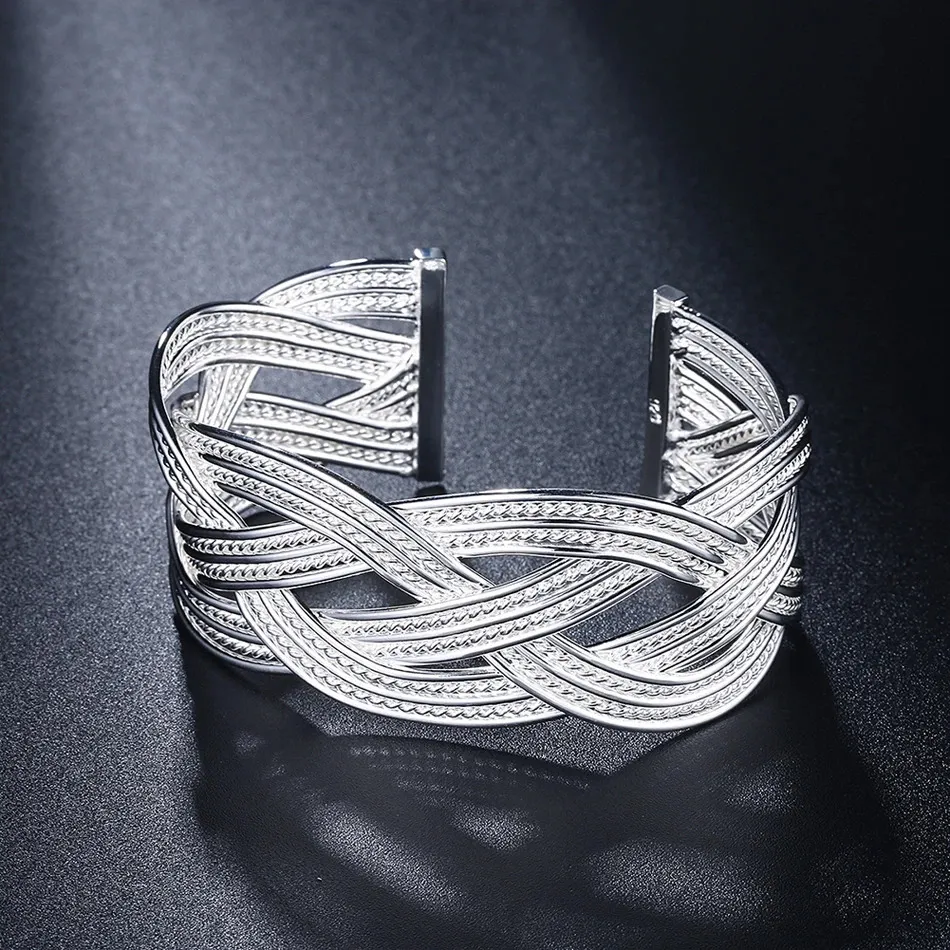 Sterling Sier armbånd til kvinder elegant flettet trådarmbånd mode bryllupsfest julegave pige studerende smykker 240507_voghion.com