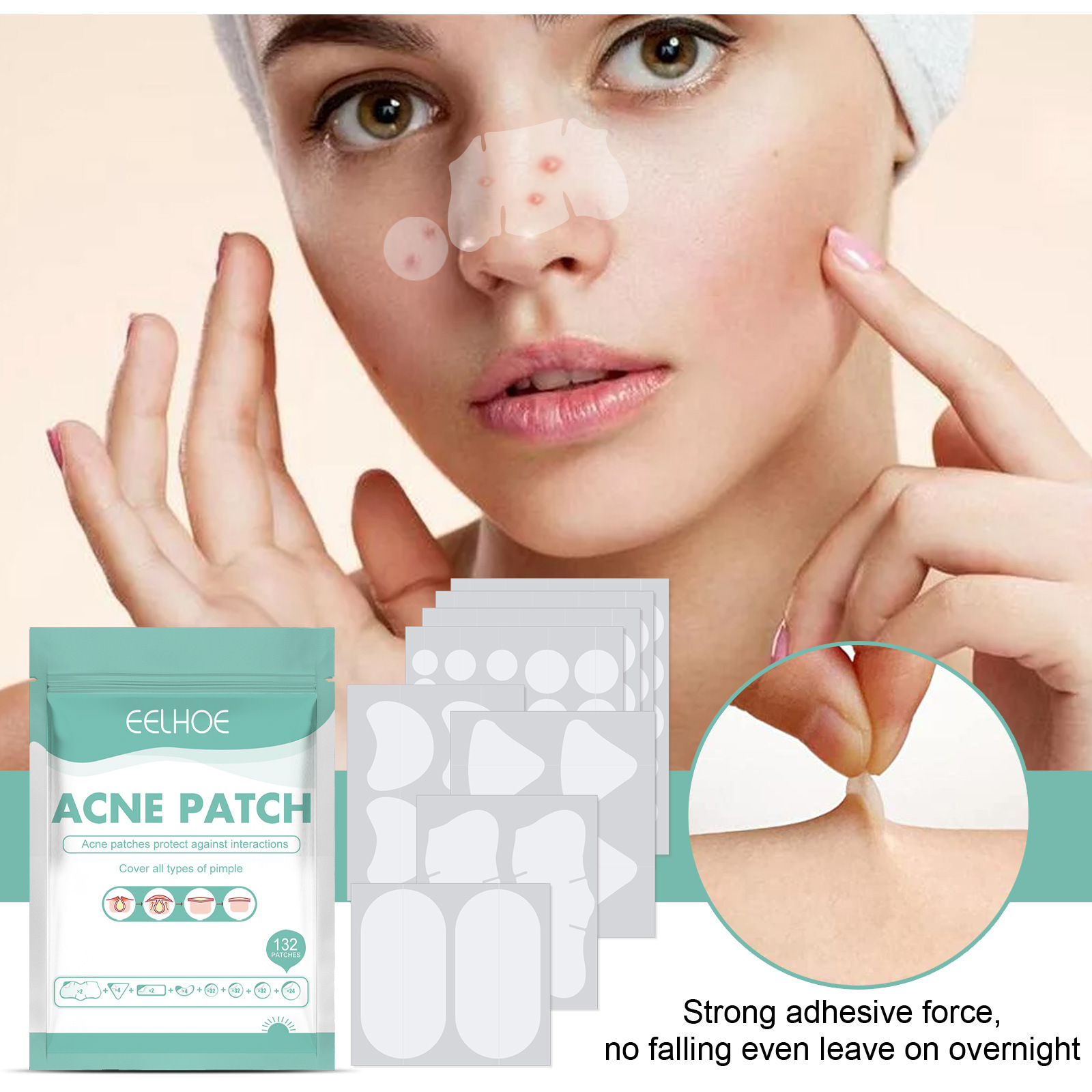Maschera facciale EELHOE Schiarisci la stampa Patch delicata e non irritante per la rimozione della pulizia dell'acne_voghion.com