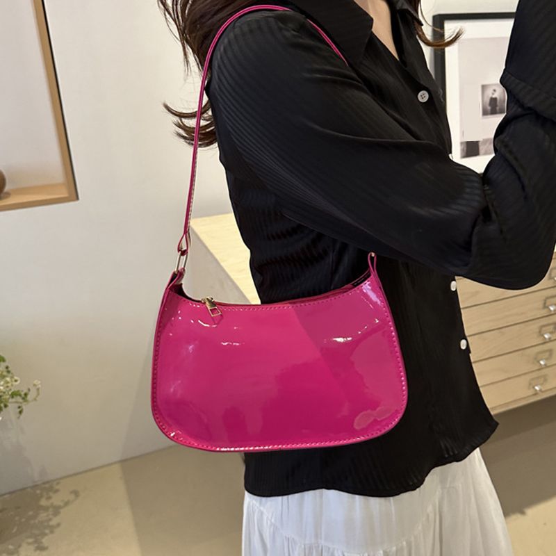 Retro Einfarbig PU Leder Schulter Mode frauen Handtaschen Casual Designer Hobos Unterarm Tasche_voghion.com