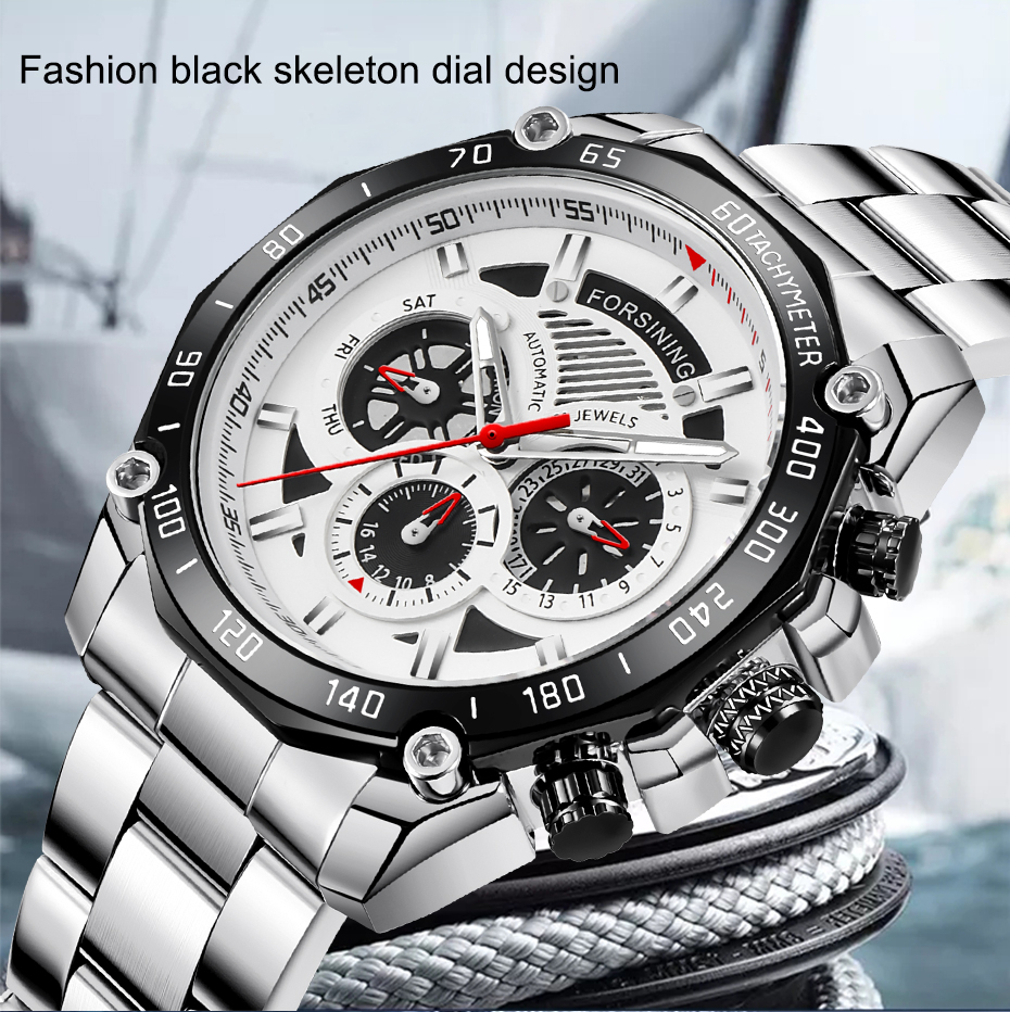 Forsining Herrenuhren, Luxus-Automatik- und mechanische Herrenuhr, wasserdicht, Ganzstahl, Business-Uhr_voghion.com