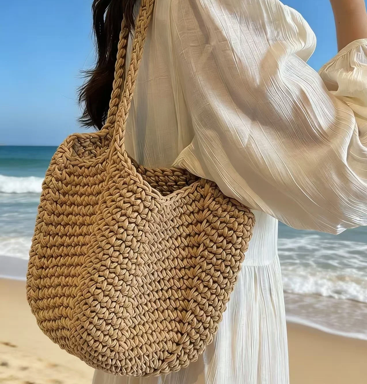 Borsa a secchiello in paglia da donna borsa a tracolla mare_voghion.com