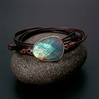 Braccialetti avvolgenti a 5 fili con ciondolo in cristallo di quarzo con pietre naturali, fatti a mano, in pelle, stile boho, da donna, 230814_voghion.com