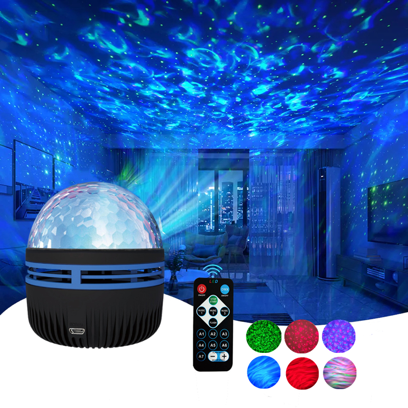 Proyector de cielo estrellado con patrón de agua LED, lámpara de luna y estrella, luz de galaxia giratoria nocturna para dormitorio para niños, regalos de navidad