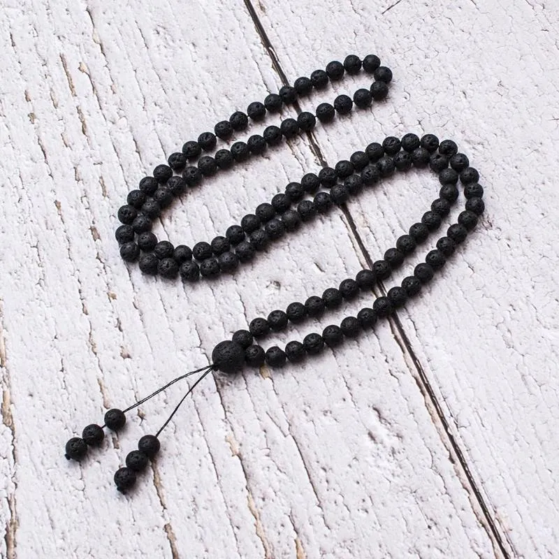 6 mm-es fekete lávakő karkötő nyaklánc 108 gyöngyös mala karkötők medál divatos jóga karkötők rózsafüzér buddhista_voghion.com