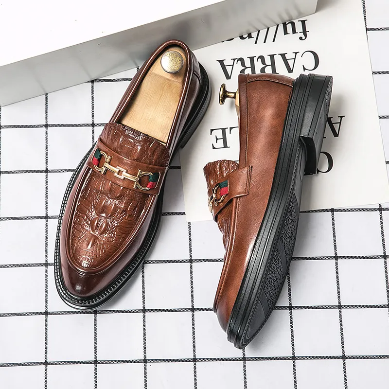 Herbstmode Trend Spitz Casual Leder Britischen Retro Lazy Business Bean Herrenschuhe_voghion.com